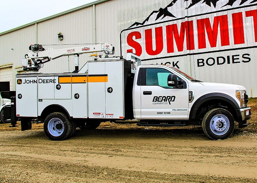 electric crane on service truck bodies for equipment dealers