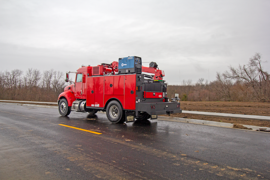 red peterbilt custom work truck
