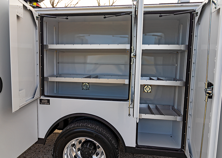 service truck shelves with dividers for storage