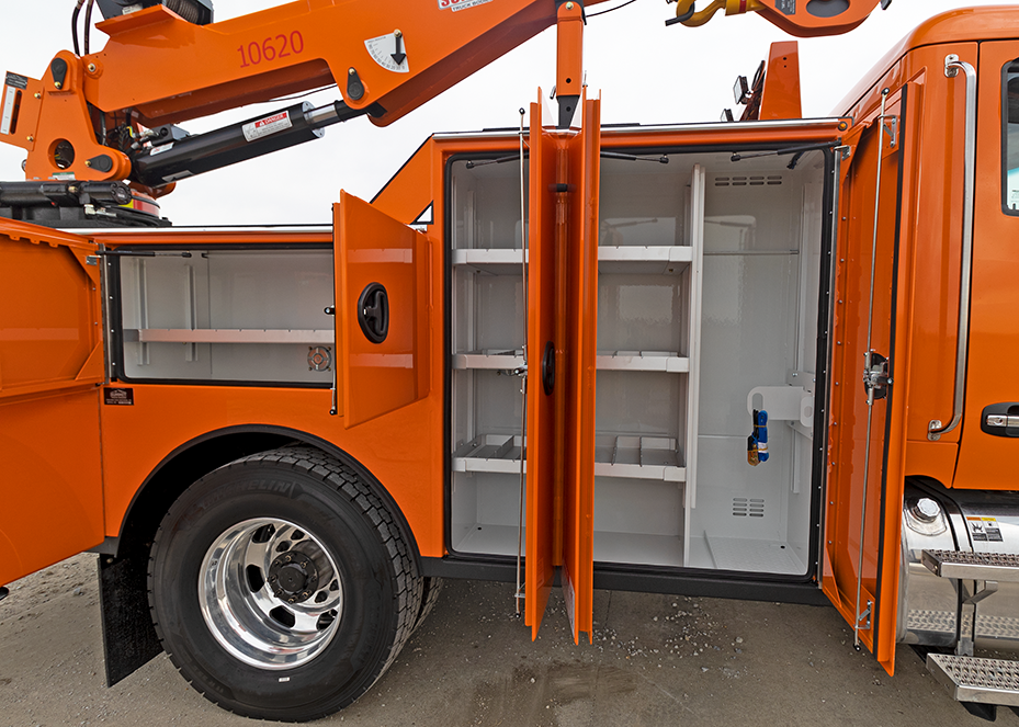medium duty truck body torch bottle storage compartment