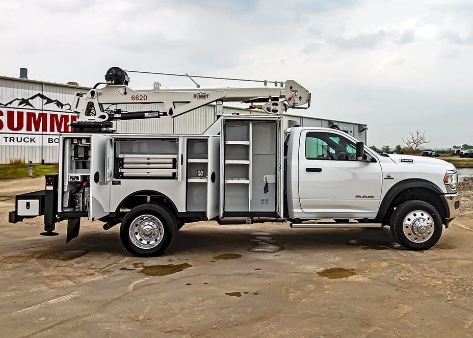 RAM 5500 service truck passenger side open compartments