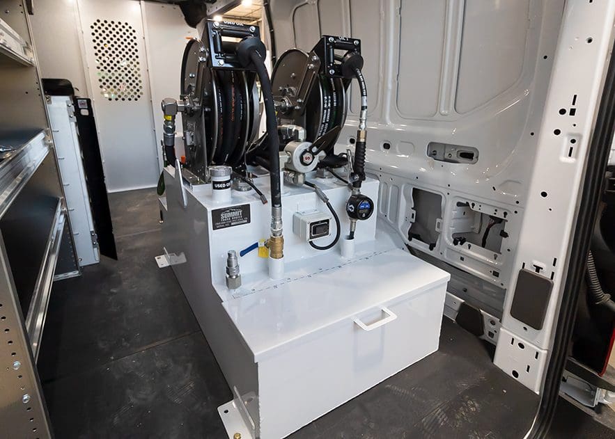 Lube Equipment Option: Aluminum Electric power lubricant sytems for van upfit