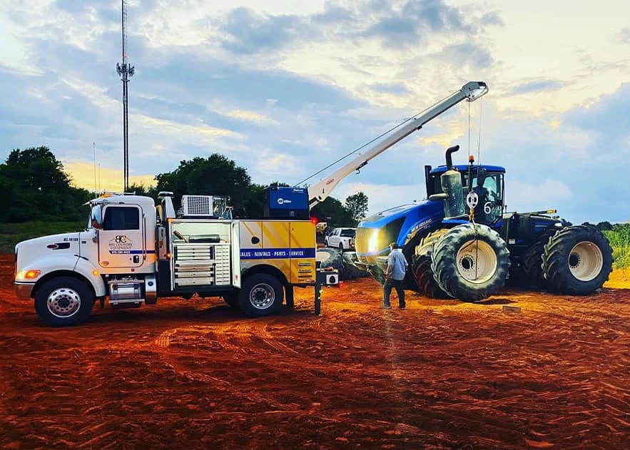 Service truck supporting agricultural equipment in Texas